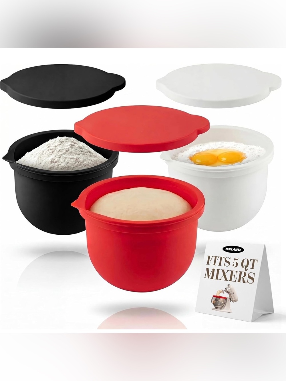 MIXAID 3 Silicone Bowl Liners for 5QT Kitchenaid Mixer